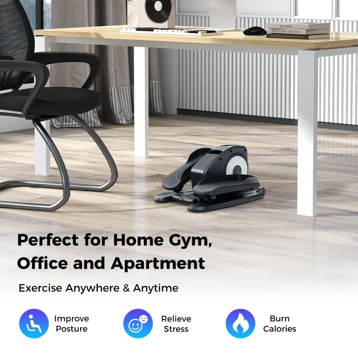 Appareil d'entraînement elliptique Coast à placer sous le bureau - électrique - avec écran et télécommande - noir