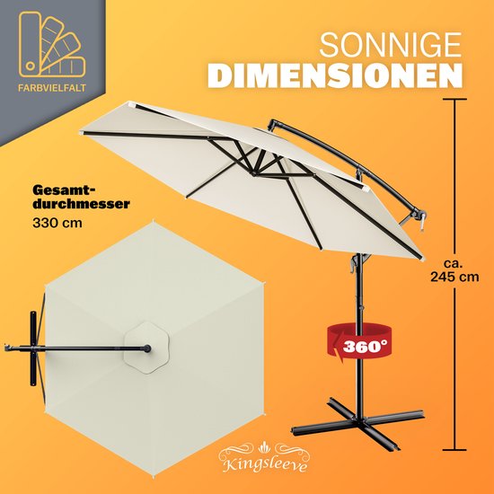 Parasol suspendu Kingsleeve - Ø 330 cm, protection UV 80+, balancier - Crème