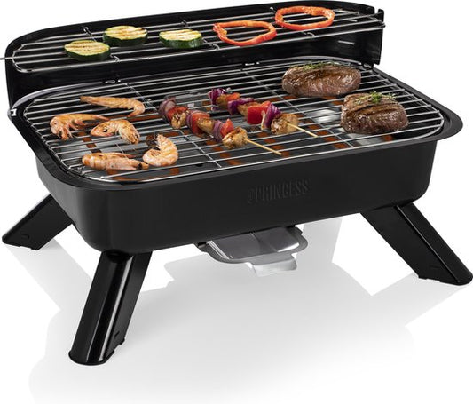 Barbecue hybride Princess 112252 – 2 000 W – Barbecue électrique ou au charbon de bois – Modèle de table compact – Idéal pour le balcon et le camping – 44 x 29 cm