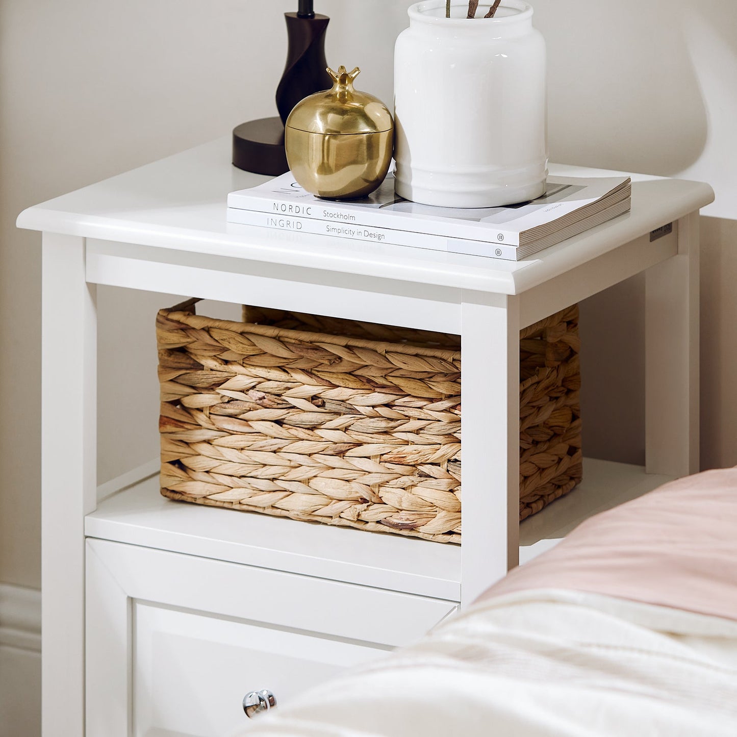 SoBuy Table d'appoint - Avec porte et tiroir - max 50 kg - 45 x 35 x 60 cm - Blanc