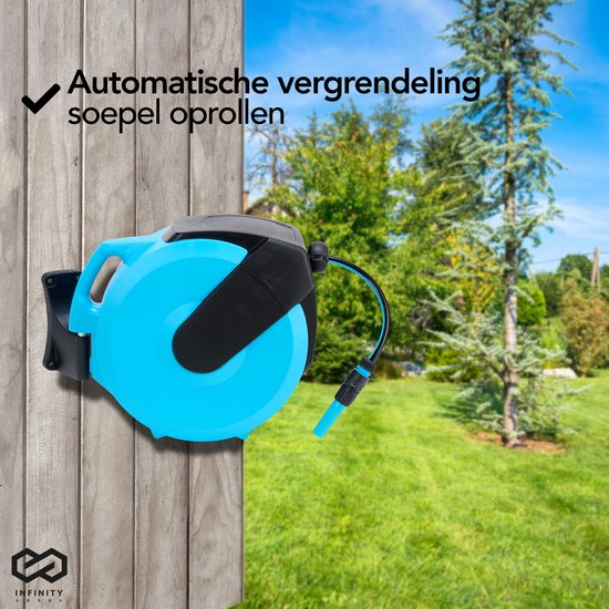 Infinity Goods Wandslangbox - 25 Meter - Slanghouder - Tuinslang Met Haspel - 180° Draaibaar - Automatisch - Slanghaspel