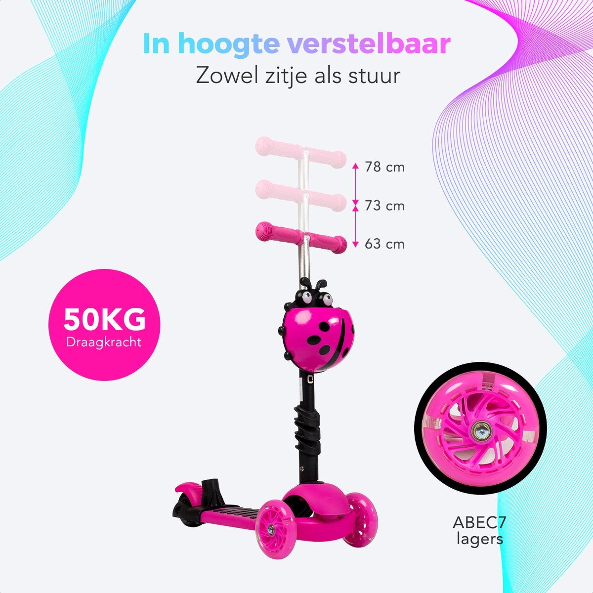 Trottinette enfant LifeGoods - 3 roues lumineuses - 3 -8 ans - Garçons/Filles - Rose