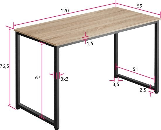 tectake - bureau table Flint 120 cm - indutrial - brun clair - 404466