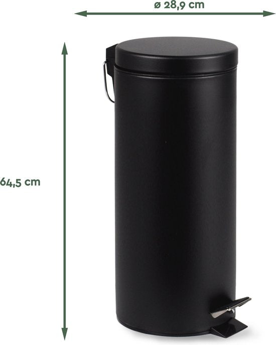 BRASQ Poubelle à pédale 30 litres - Noir - PB130 - Poubelle à pédale amovible - Poubelle - Corbeille - Poubelle - Déchets