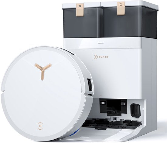 ECOVACS - DEEBOT T50 Max Pro Omni Gen 2 - Robot aspirateur et laveur de sol - Puissance d'aspiration de 18 500 Pa - Robot aspirateur autonettoyant avec système de lavage à l'eau chaude - Station de vidage automatique - Adapté aux poils d'animaux
