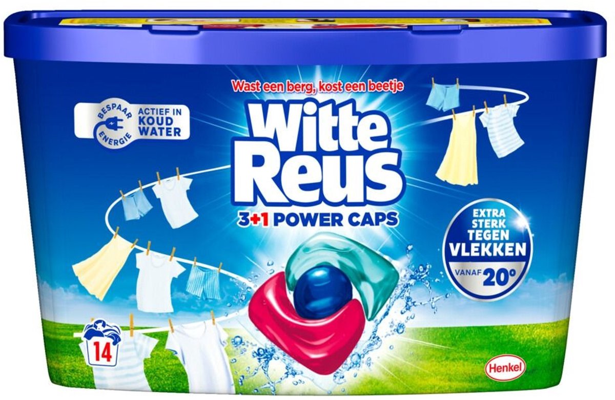 Witte Reus Power Caps – Capsules de lessive pour le linge blanc – 14 lavages – 14 capsules