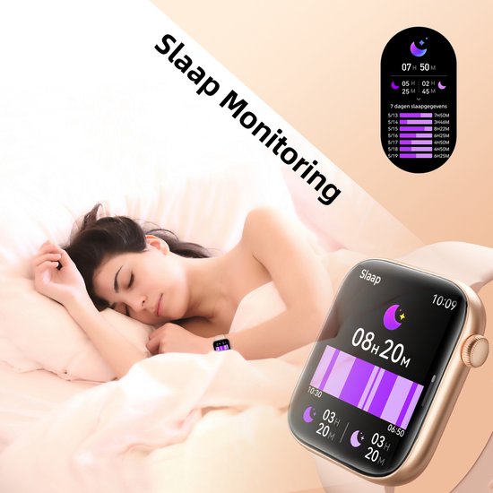 Maoo ProWatch AMOLED Smartwatch Femme et Homme - Bracelet milanais et 3 bracelets en silicone - Podomètre - Moniteur de fréquence cardiaque - Moniteur de pression artérielle - Moniteur de sommeil - Multisport - Convient à Android et iOS - Or rose