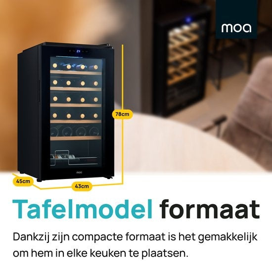 MOA WC70 - Réfrigérateur à vin avec compresseur - Etagères en bois - Refroidisseur à vin - 24 bouteilles - Refroidisseur à vin