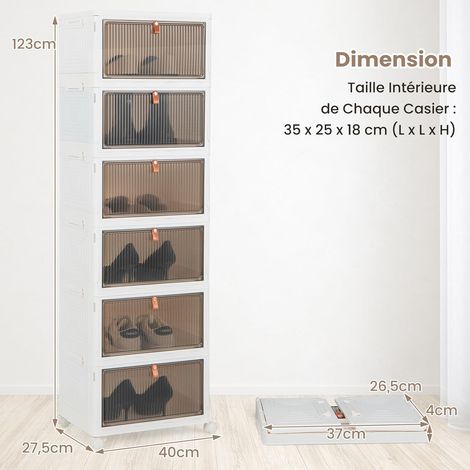 Boîtes de rangement pliables à roulettes - 40 x 37,5 x 123 cm - Portes magnétiques