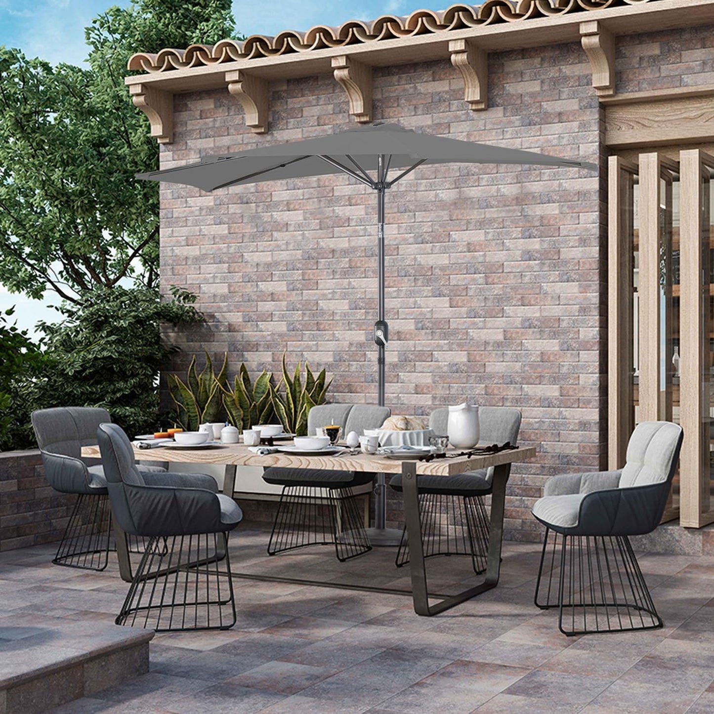 Angel Living Parasol de balcon - Semi-circulaire - 265 x 130 cm - Gris