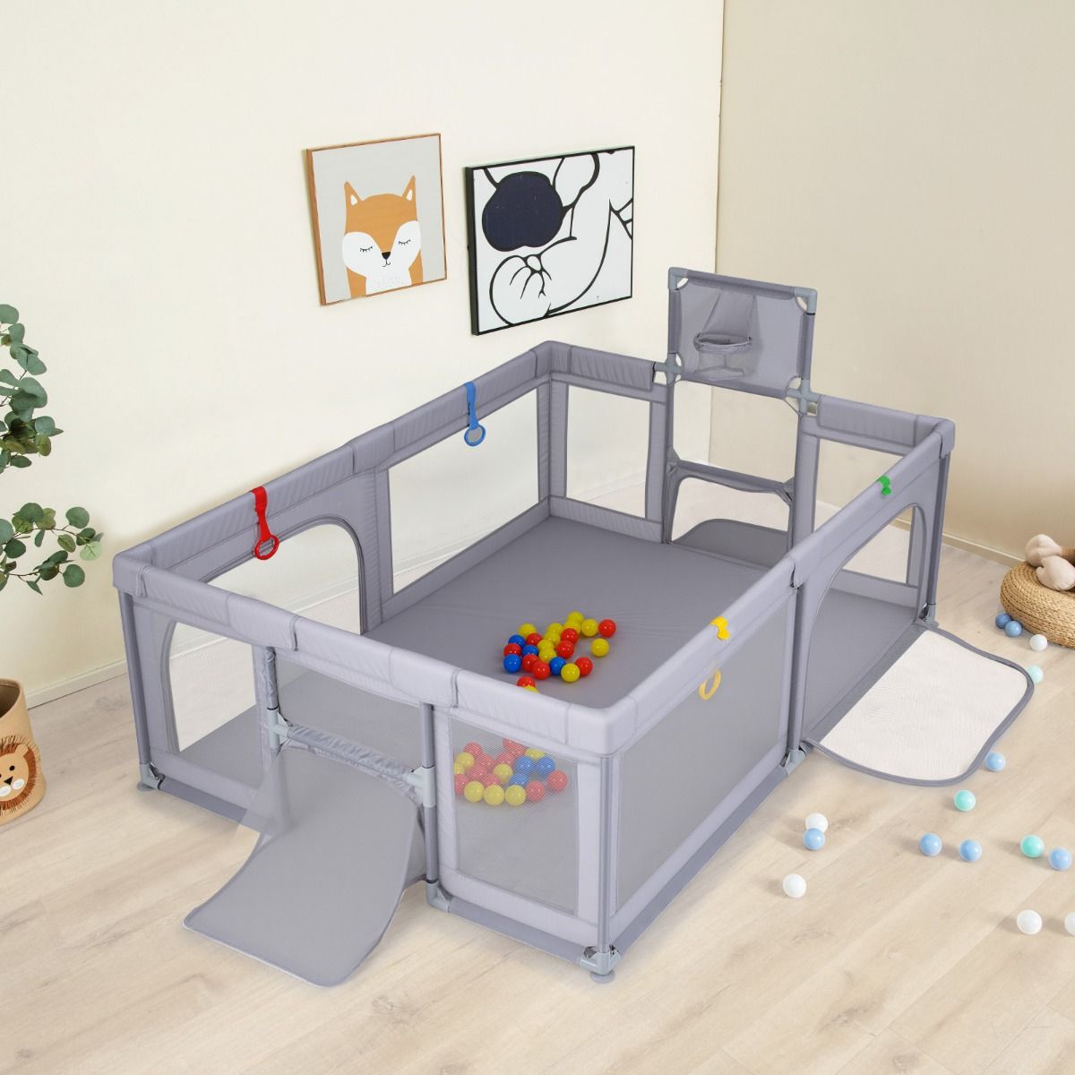 Coast Grande aire de jeux pour enfants - avec panier de basket, filets de football et anneaux à agripper - gris clair