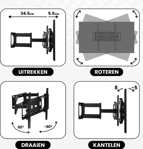 Bayt TV Bracket - Support mural pour TV - Rotatif - Inclinable - 32 pouces à 55 pouces - Jusqu'à 40 kg - Noir