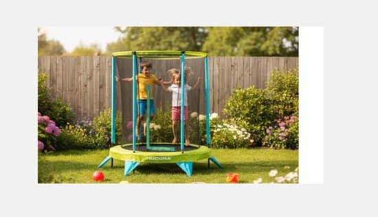 Hudora 65711 - Trampoline pour enfants avec filet de sécurité - 140 cm - Résistant à l'eau et aux UV - Cadre robuste