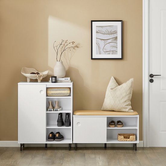SoBuy FSR116-W Shoe Bench - Banc de rangement blanc avec coussin de siège et portes coulissantes