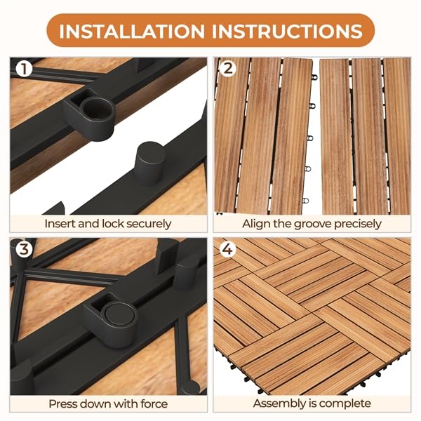 Lot de 27 dalles de terrasse Yaheetech - 30,8 x 30,8 cm - Bois naturel