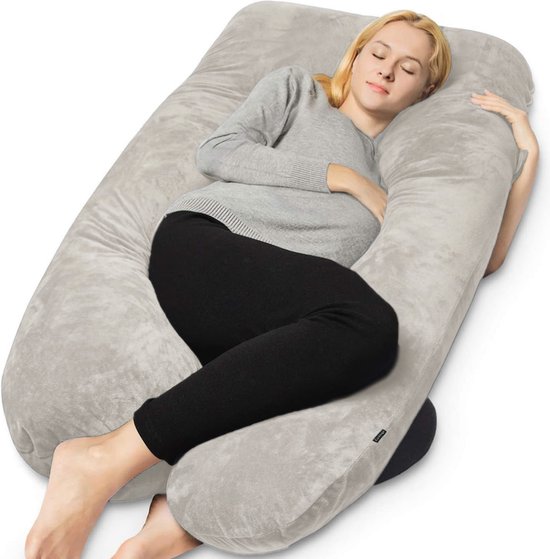 Earkings Pregnancy Sleep Pillow 140x80cm U-shape with Removable Cover - Body Pillow light grey