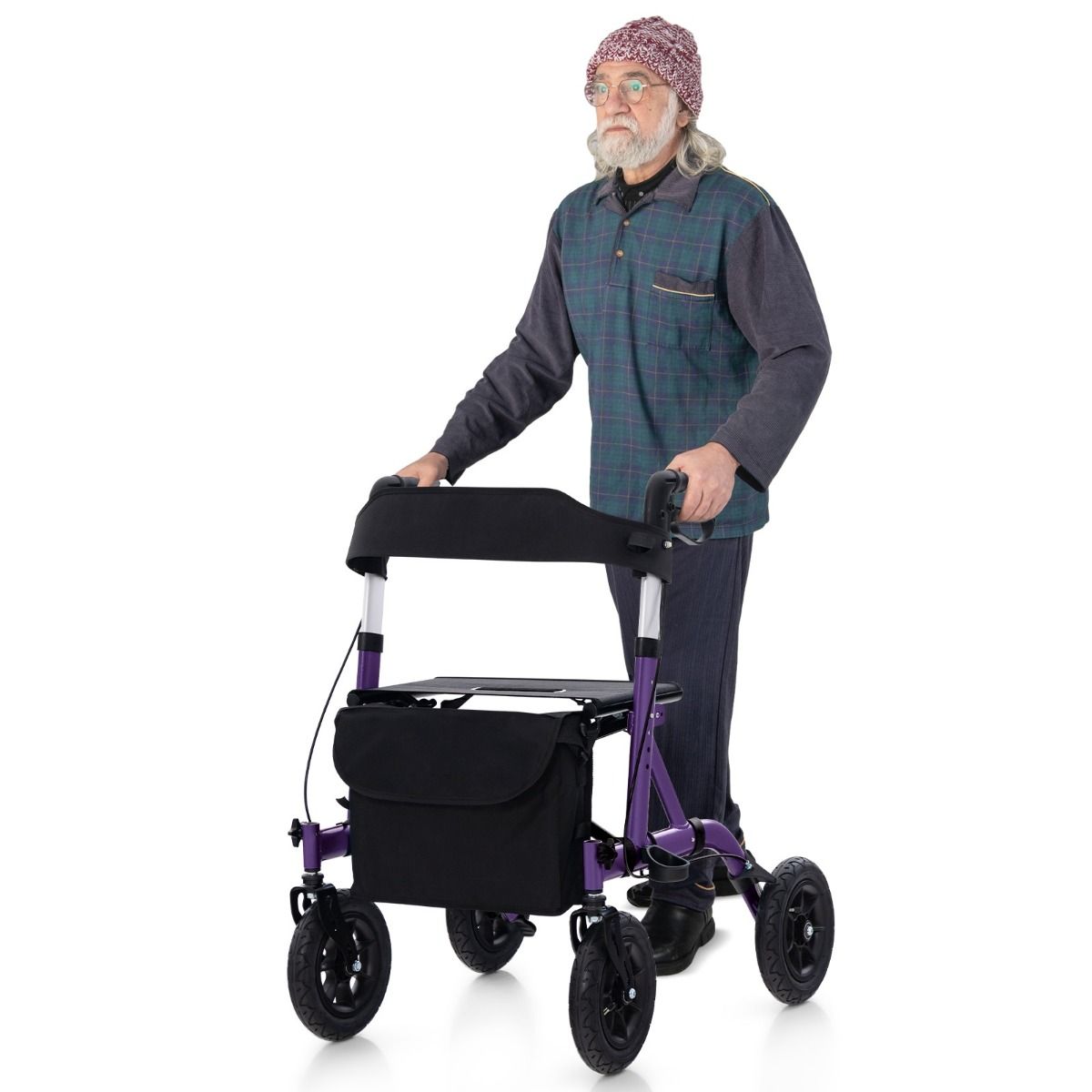 Rollator pliable Coast avec siège - Fauteuil roulant et déambulateur 2-en-1 - Réglable en hauteur sur 6 positions - violet