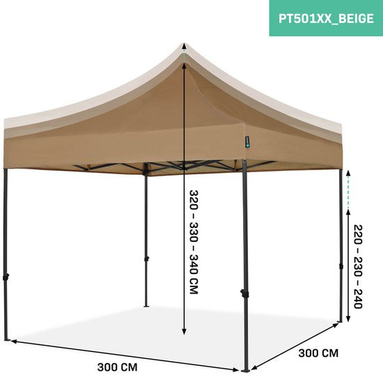 VONROC Party Tent - 3x3 m - Premium easy-up Party Tent - Modular Design - Foldable - Waterproof - Steel Frame - 50+ UV Protection - Incl. Storage Bag - Beige