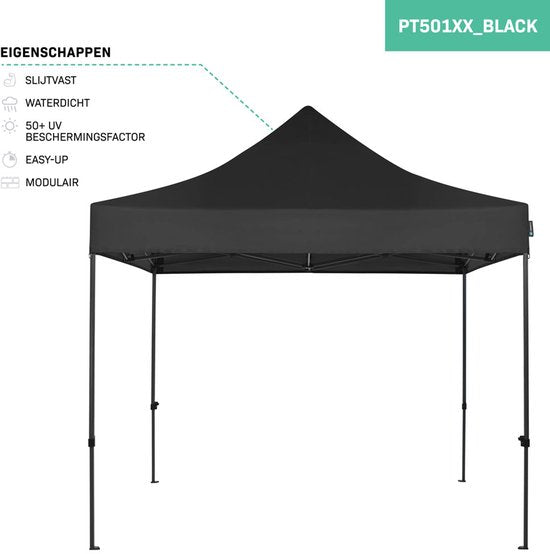 VONROC Party Tent - 3x3 m - Premium easy-up Party Tent - Modular Design - Pliable - Imperméable - Structure en acier - 50+ UV Protection - Sac de rangement inclus - Noir