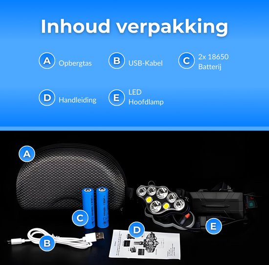 PuroTech Military Headlamp - Lampe frontale LED rechargeable - Extra puissante - Lampe frontale - Lampe frontale 8 LED - 18000 lumens - Portée 600 mètres - Réglable - Torche militaire