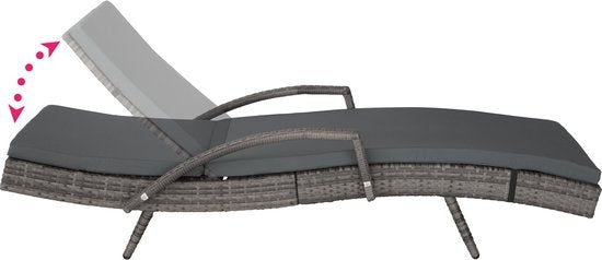 tectake® - Chaise longue en osier - Dossier réglable (5 positions) - Coussin de chaise longue inclus avec housse lavable - gris - poly-rattan