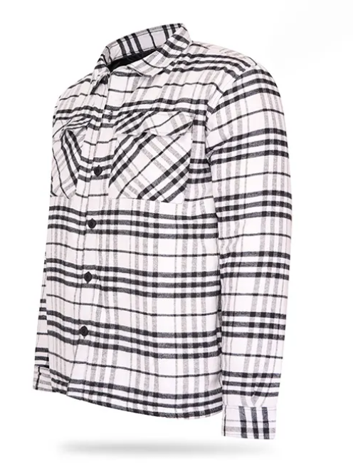 Chemise pour homme à carreaux, doublée et chaude – Chemise en flanelle pour homme - Blanche - XL