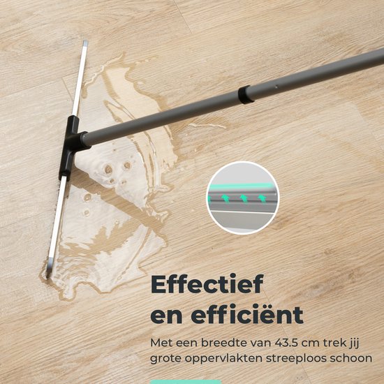 CLEANLY Raclette de sol avec manche télescopique 113-142 cm - Raclette de sol de salle de bain avec raclette en caoutchouc - Raclette d'eau - Raclette de douche - Largeur 43.5 cm - Noir, Gris