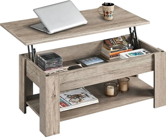 Table basse Yaheetech avec plateau réglable et espace de rangement - Espresso - 98 x 50 x 41,8 cm