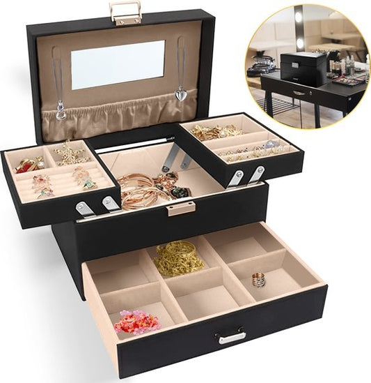 Boîte à bijoux Toivo avec miroir - simili cuir végétal - Porte-bijoux - Boîte à bijoux - Porte-bijoux - Boîte à bijoux - Boîte à bijoux - Boîtes à bijoux