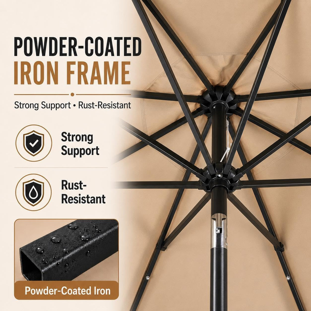 Parasol Yaheetech avec éclairage solaire - 32 LED - Ø 9 ft - couleur Tan