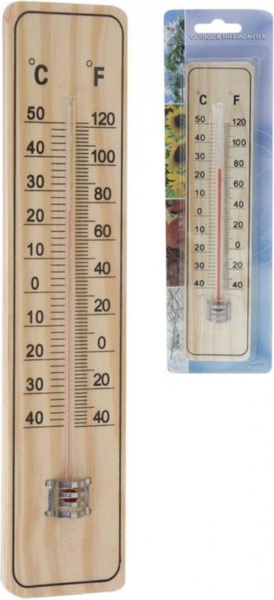 Thermomètre de jardin Pro - intérieur/extérieur - bois - 22,5 x 5 cm