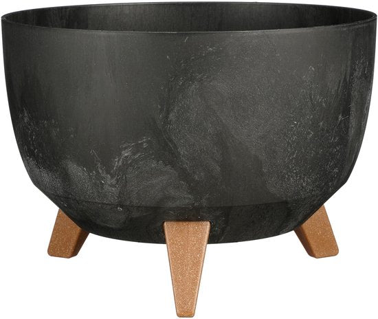 Jardinière sur pieds Doppio de Mica Decorations - 18,5 x Ø33 cm - Jardinières d'extérieur - Jardinières de balcon - Plastique recyclé - Noir
