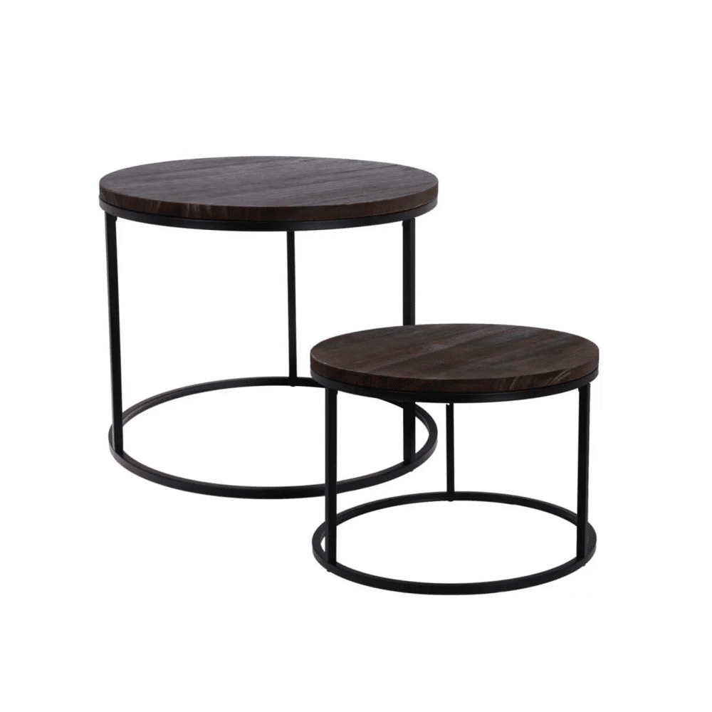 Home Styling Collection - Tables d'appoint rondes Lot de 2 - Bois et métal - Ø57x45 cm / Ø50x35 cm - Industriel et moderne