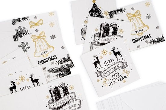 Giftmas Cartes de Noël - Cartes de vœux - 52 pièces - Avec enveloppes et autocollants - 10x10cm