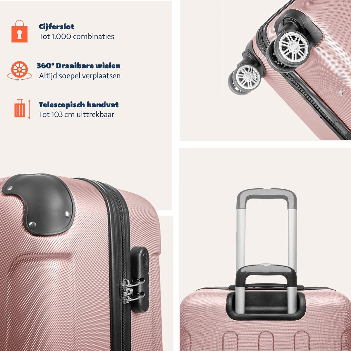 TRVLMORE Bagage à main Valise à roulettes - Serrure numérique - 54x36x20cm - 38L - Or Rose