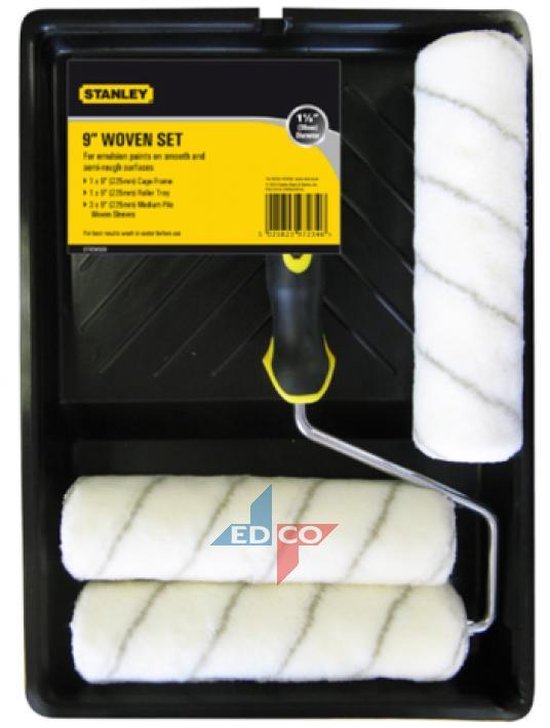 STANLEY Set de rouleaux à peinture - 230mm - 3x rouleau, 1x support, 1x bac à peinture - Pour surfaces lisses