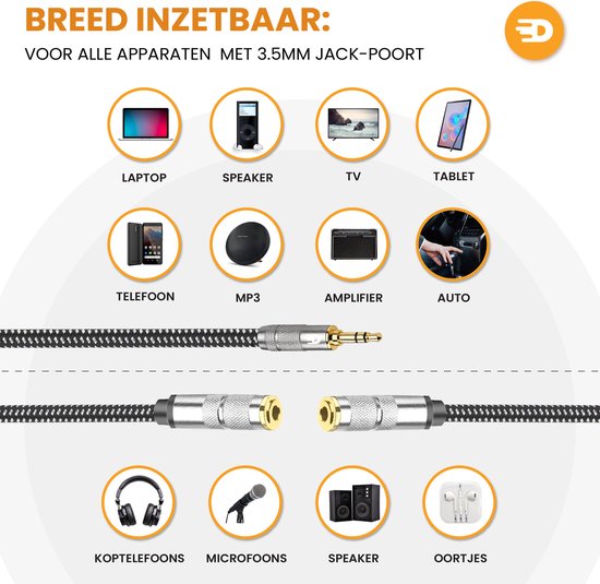 Drivv. Premium Audio Splitter - AUX - Jack Splitter - Audio Splitter 3.5 mm Jack - Male to Female - Grey