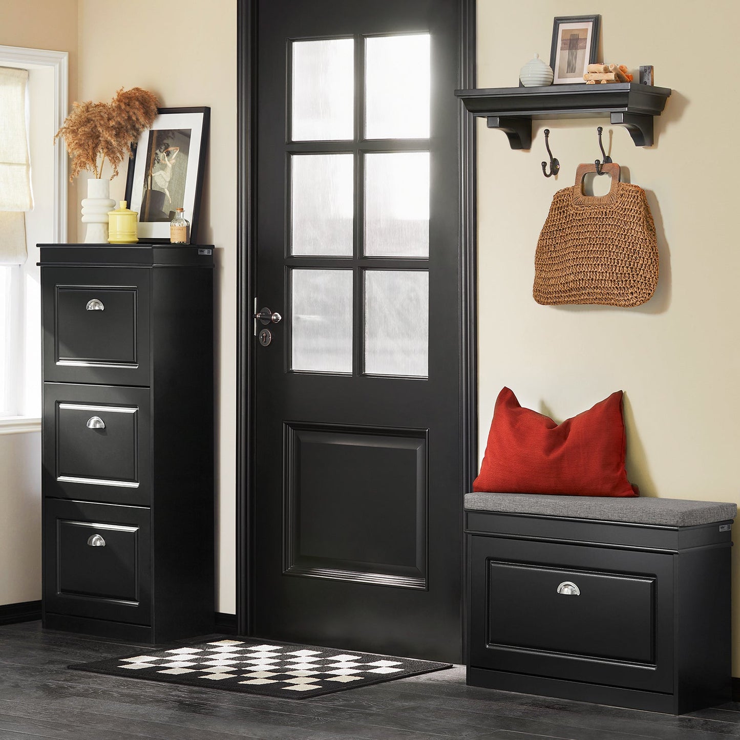 SoBuy Banc à chaussures avec assise rembourrée - 1 abattant - Max. 150 kg -60 x 24 x 51 cm - Noir