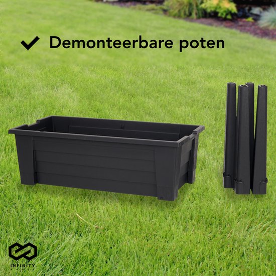 Infinity Goods Kweektafel Op Poten XXL - Kweekbak - Rechthoekig - 75 x 37 x 85 cm - 70L - Kweektuin - Buiten en Binnen - Deksel - Zwart
