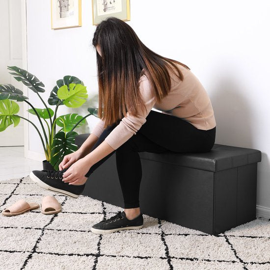 Banc Casaria avec rangement - 80x40x40cm 100L Faux cuir - Noir
