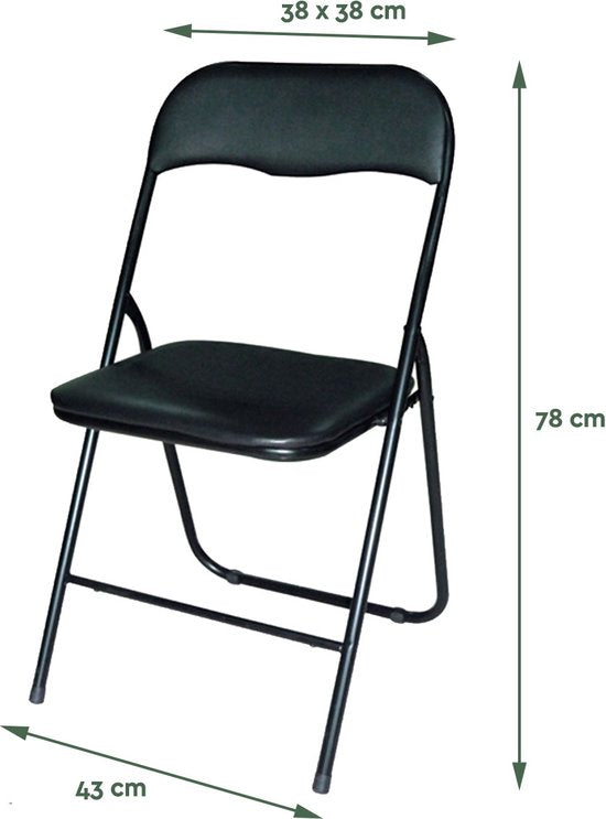 BRASQ Chaise pliante noire - Chaise pliante - Chaise pliante 43x38x78 cm - PVC - Chaise de salle à manger