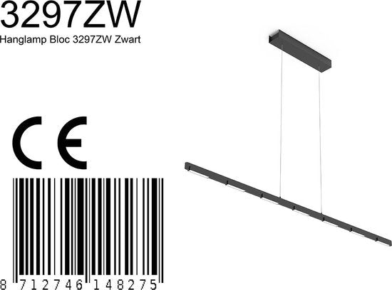 Suspension Bloc 3297ZW noire avec système de levage à câble réglable en hauteur, verre et métal - Steinhauer