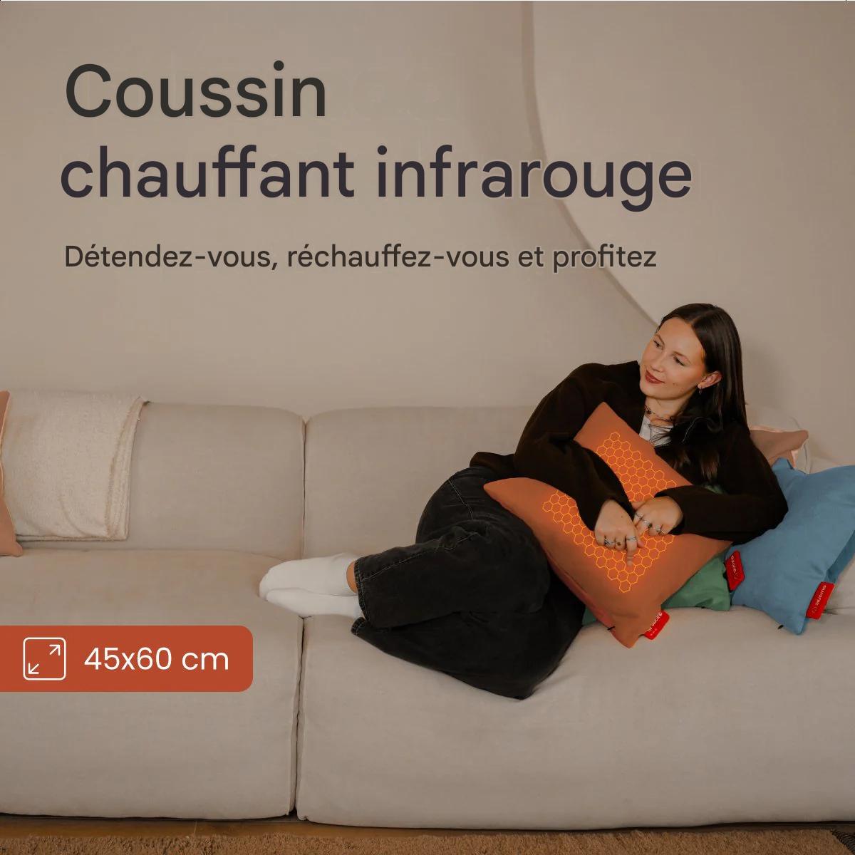 Auronic Classic Oreiller chauffant - 45x60 cm - sans fil et rechargeable - chaleur infrarouge - 3 niveaux - orange