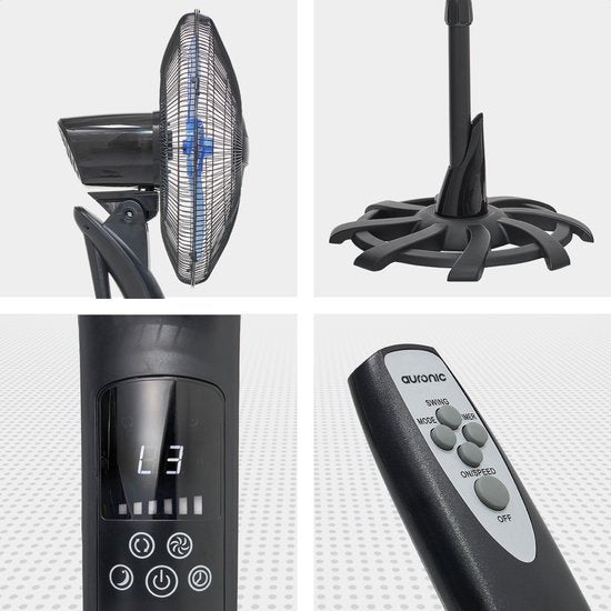 Auronic Tripod Fan - Ventilateur sur pied avec télécommande - minuterie - 50W - 53dB - Noir