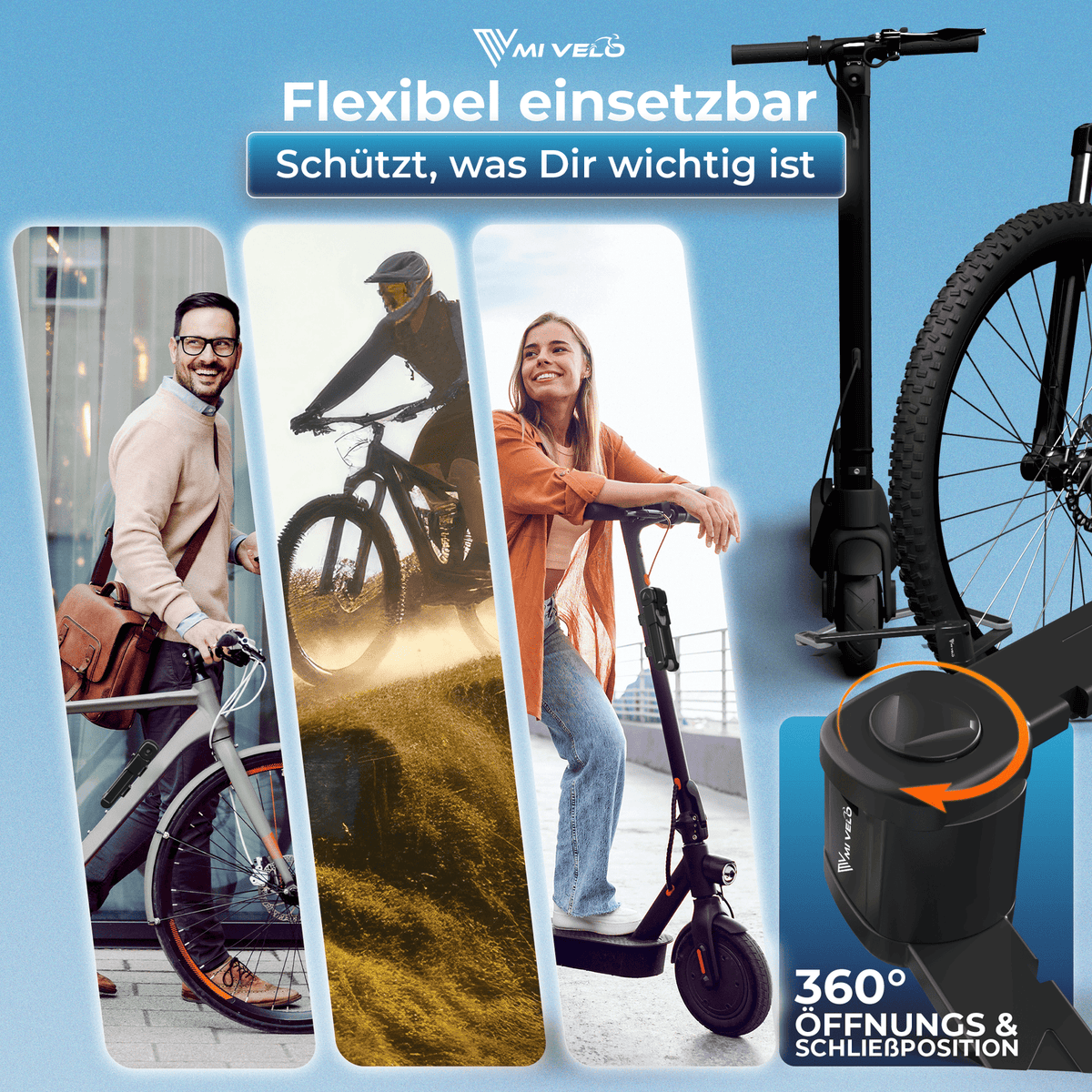 Antivol de vélo MIVELO Faltschloss avec clé – 85 cm – Noir – Acier au carbone
