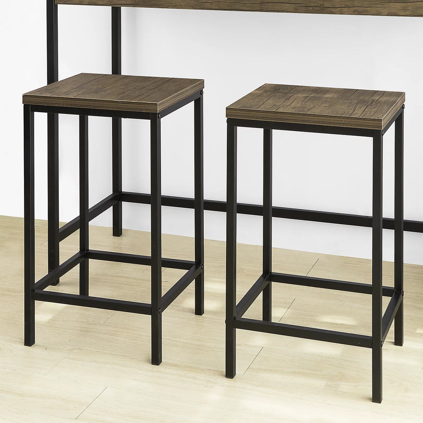 Table de bar SoBuy avec 2 tabourets - Poids max. : 150 kg - Style industriel - 121 x 46 x 97 cm - Marron / Noir