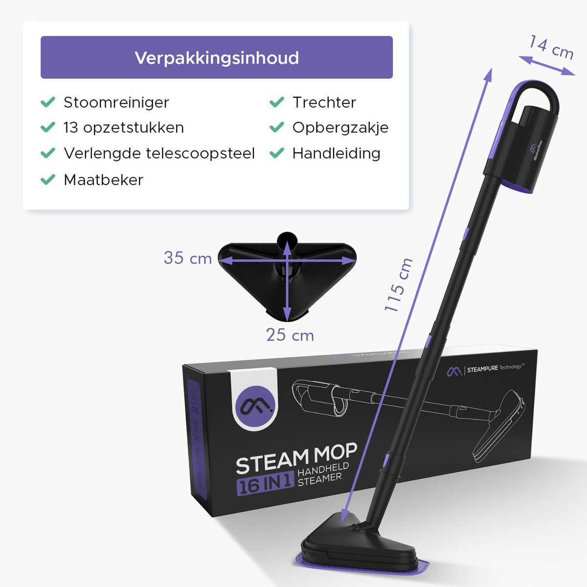 Motionflow Nettoyeur vapeur 16 en 1 - Nettoyeur vapeur à main - Nettoyeur de taches - Nettoyage en profondeur pour le sol, le canapé, la salle de bain et la moquette - nettoyeur de moquette