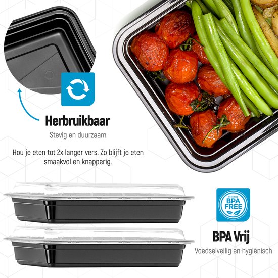 Fitcrafters Meal Prep Trays - Plateaux fraîcheur - Plateaux congélation - 20 pièces - 1 compartiment - 1L - sans BPA