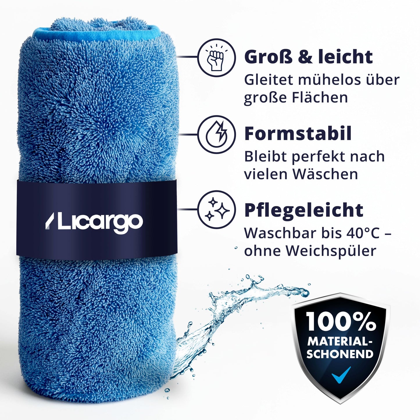 LICARGO Chiffon de séchage pour voiture XXL - chiffon en microfibre - 90 x 60 cm - 550 g/m² - bleu