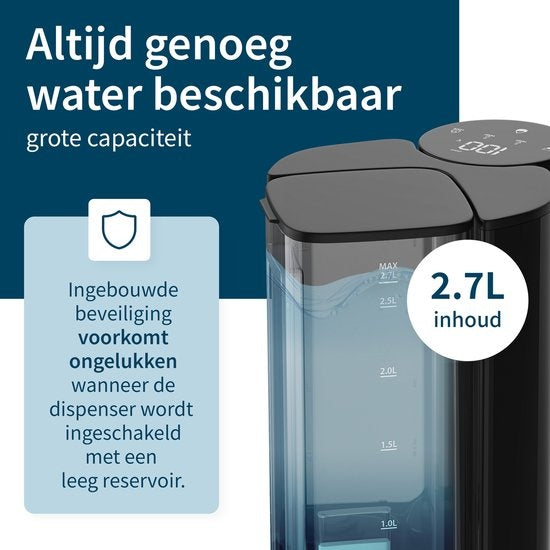 KitchenApp Distributeur d'eau chaude avec filtre - Bouilloire instantanée de luxe avec contrôle de la température - Robinet d'eau chaude 2.7L - Noir